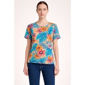 tropical floral tee size S colorful summer shirt hawaiian vibe cute top